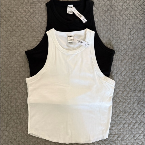 PINK Victoria's Secret Tops - PINK Victoria's Secret Ribbed Tank Tops - White & Black (Set of 2) Lrg